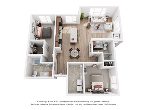 Floor plan for 2 beds, 2 baths, 1208 sqft